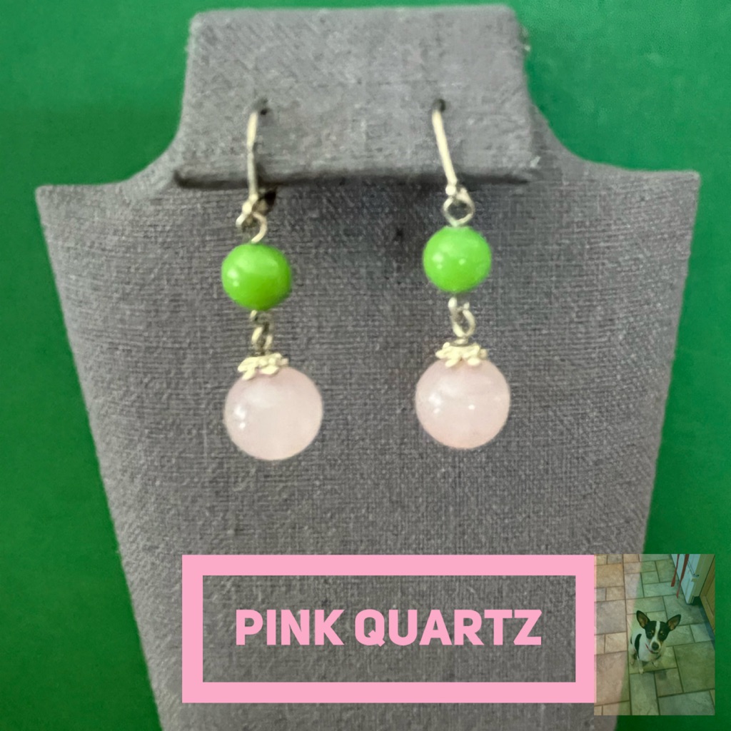Pink Quartz And Green Dangle Pierced Earrings